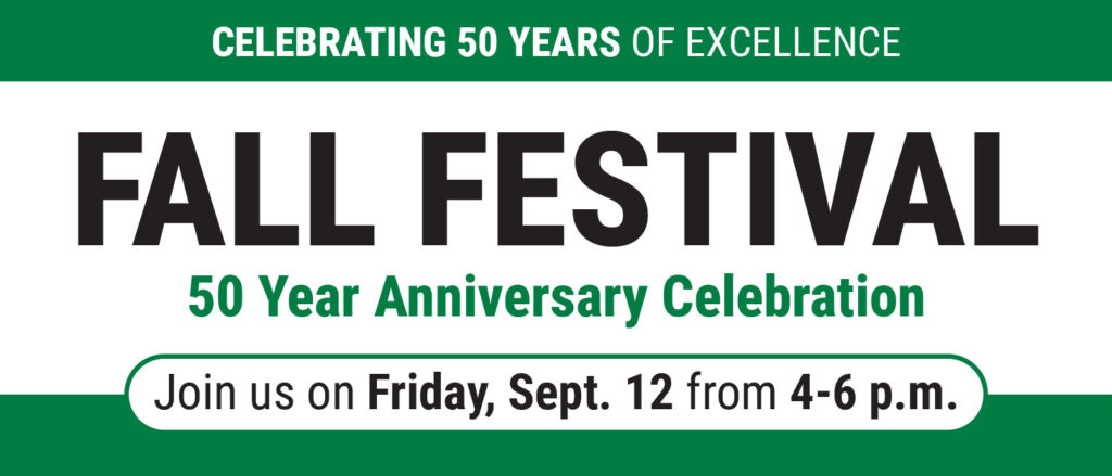 Banner announcing a Fall Festival for a 50-year anniversary celebration on September 12 from 4-6 p.m.