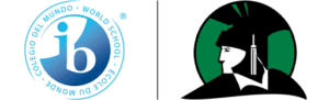 Logos of the International Baccalaureate (IB) and a stylized figure representing education or achievement.